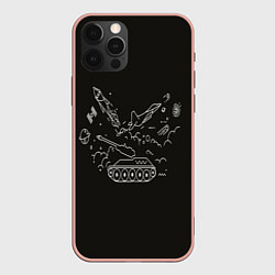Чехол для iPhone 12 Pro Max Военная техника на черном фоне, цвет: 3D-светло-розовый