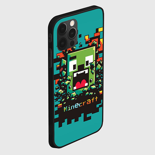 Чехол iPhone 12 Pro Max Крипер на фоне кубического взрыва / 3D-Черный – фото 2