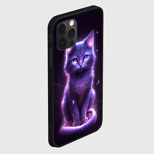 Чехол iPhone 12 Pro Max Неоновый котик в лесу / 3D-Черный – фото 2