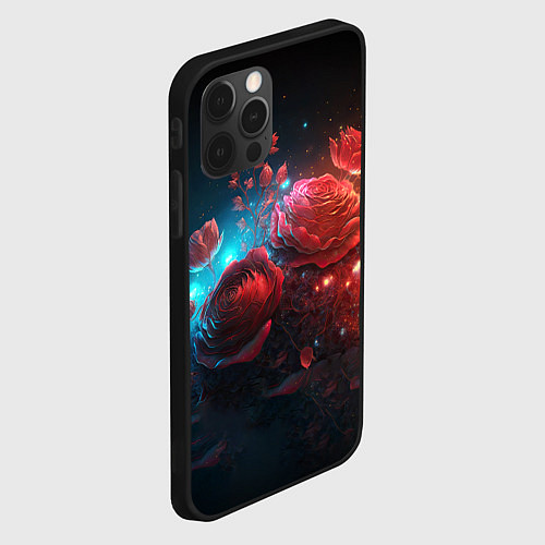 Чехол iPhone 12 Pro Max Алые розы в ночном лесу / 3D-Черный – фото 2