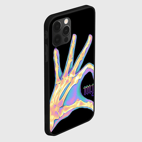 Чехол iPhone 12 Pro Max Сердечко левой рукой - неоновый рентген / 3D-Черный – фото 2