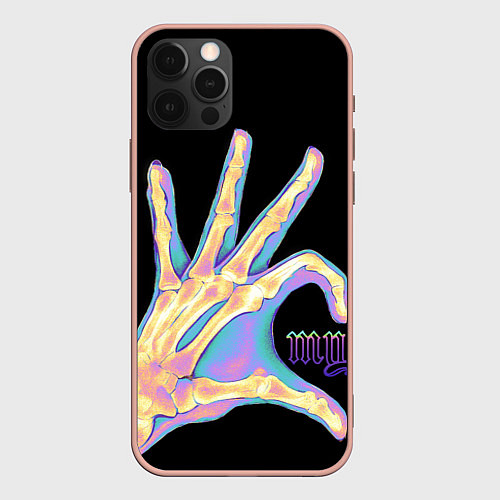 Чехол iPhone 12 Pro Max Сердечко левой рукой - неоновый рентген / 3D-Светло-розовый – фото 1