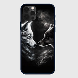 Чехол для iPhone 12 Pro Max Пара волков - белый и черный, цвет: 3D-черный