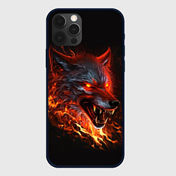 Чехол для iPhone 12 Pro Max Огненный злой волк с красными глазами, цвет: 3D-черный
