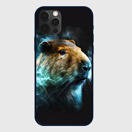 Чехол iPhone 12 Pro Max Капибара и голубой дым / 3D-Черный – фото 1
