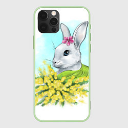 Чехол для iPhone 12 Pro Max Весенний кролик с букетом цветов, цвет: 3D-салатовый