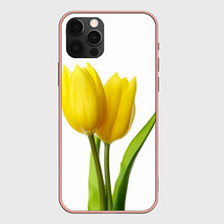 Чехол для iPhone 12 Pro Max Желтые тюльпаны на белом, цвет: 3D-светло-розовый