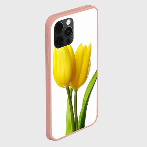 Чехол iPhone 12 Pro Max Желтые тюльпаны на белом / 3D-Светло-розовый – фото 2