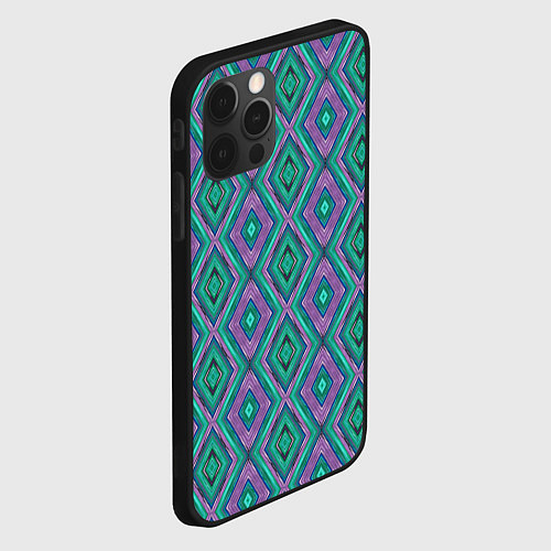 Чехол iPhone 12 Pro Max Зелено-фиолетовые ромбы: орнамент / 3D-Черный – фото 2