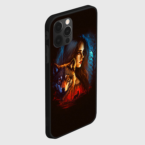 Чехол iPhone 12 Pro Max Волк и девушка / 3D-Черный – фото 2