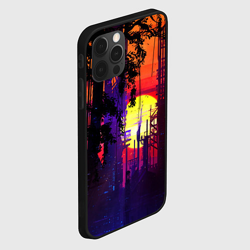Чехол iPhone 12 Pro Max Неоновый закат города / 3D-Черный – фото 2