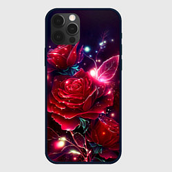 Чехол для iPhone 12 Pro Max Розы с огоньками, цвет: 3D-черный