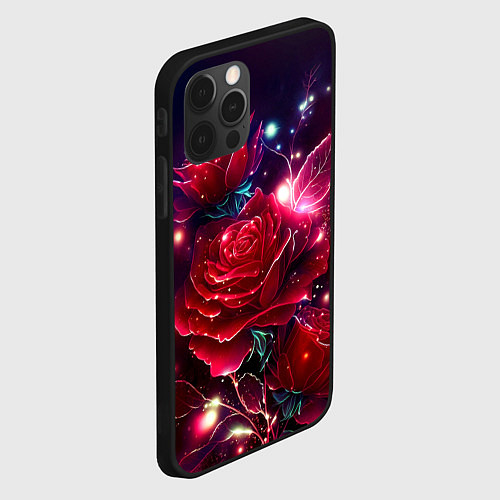 Чехол iPhone 12 Pro Max Розы с огоньками / 3D-Черный – фото 2