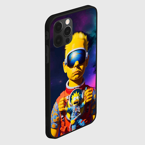 Чехол iPhone 12 Pro Max Барт Симпсон в космосе - нейросеть / 3D-Черный – фото 2