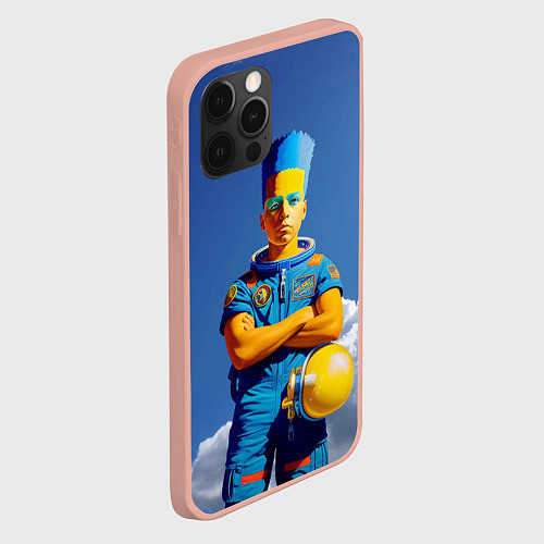 Чехол iPhone 12 Pro Max Барт Симпсон - космический мальчик - нейросеть / 3D-Светло-розовый – фото 2