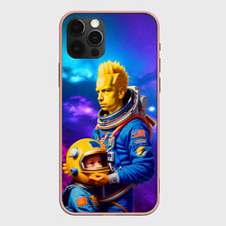 Чехол для iPhone 12 Pro Max Bart Simpson and Maggie in space - neural network, цвет: 3D-светло-розовый