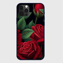 Чехол для iPhone 12 Pro Max Много красных роз, цвет: 3D-черный