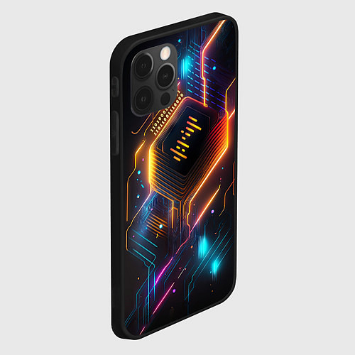 Чехол iPhone 12 Pro Max Неоновая абстрактная электроцепь / 3D-Черный – фото 2