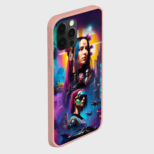 Чехол iPhone 12 Pro Max Cyberpunk - neural network / 3D-Светло-розовый – фото 2