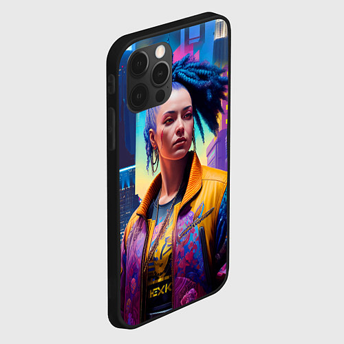 Чехол iPhone 12 Pro Max Девушка в ночном городе - киберпанк - нейросеть / 3D-Черный – фото 2