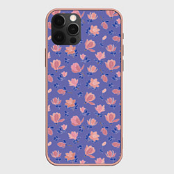 Чехол для iPhone 12 Pro Max Цветы магнолии на нежно-лиловом, цвет: 3D-светло-розовый