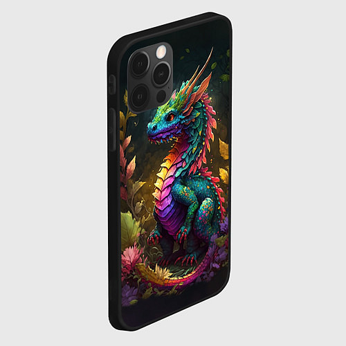 Чехол iPhone 12 Pro Max Разноцветный дракончик в лесу / 3D-Черный – фото 2