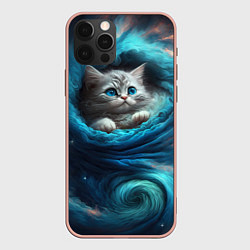 Чехол для iPhone 12 Pro Max Котик в звездных облаках, цвет: 3D-светло-розовый