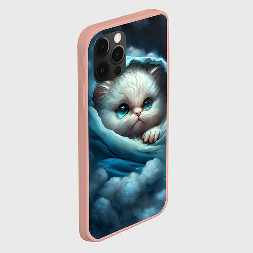 Чехол iPhone 12 Pro Max Котик в одеяльце в облаках / 3D-Светло-розовый – фото 2