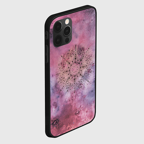 Чехол iPhone 12 Pro Max Мандала гармонии, фиолетовая, космос / 3D-Черный – фото 2