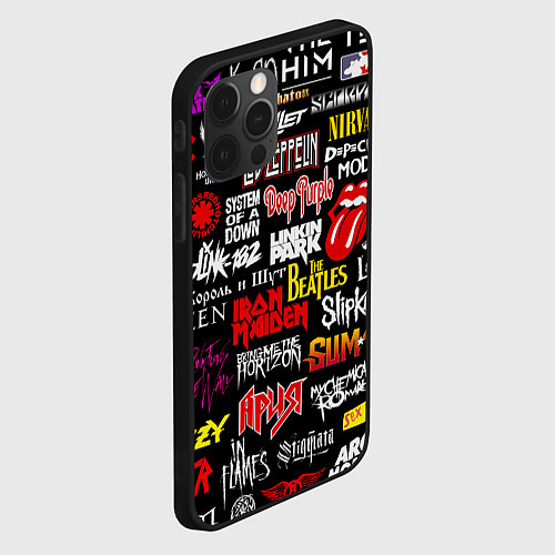 Чехол iPhone 12 Pro Max Логотипы рок групп цветные / 3D-Черный – фото 2
