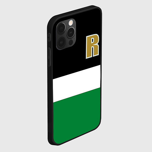 Чехол iPhone 12 Pro Max Буква R цветные полосы / 3D-Черный – фото 2