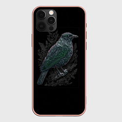 Чехол для iPhone 12 Pro Max Чёрный Ворон птица тёмная, цвет: 3D-светло-розовый