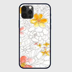 Чехол для iPhone 12 Pro Max Нарисованный цветы - светлый, цвет: 3D-черный