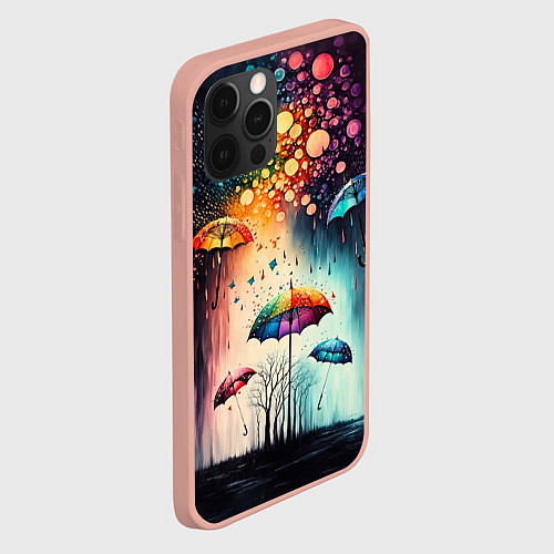 Чехол iPhone 12 Pro Max Яркие зонтики под дождем / 3D-Светло-розовый – фото 2