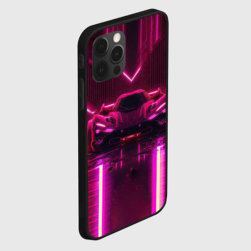 Чехол iPhone 12 Pro Max Неоновый спорткар / 3D-Черный – фото 2