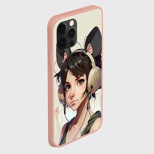 Чехол iPhone 12 Pro Max Девушка в стиле аниме с ушками / 3D-Светло-розовый – фото 2