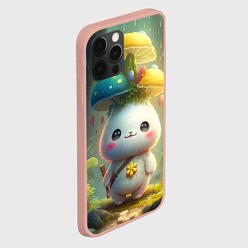 Чехол iPhone 12 Pro Max Мультяшный зайка с грибом на голове / 3D-Светло-розовый – фото 2