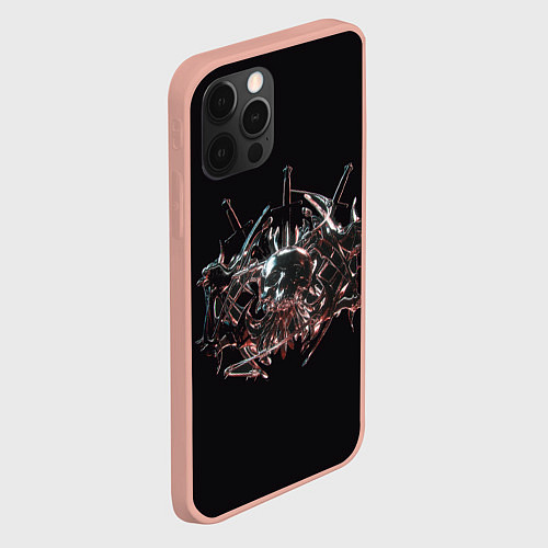 Чехол iPhone 12 Pro Max Скелетон на темном фоне / 3D-Светло-розовый – фото 2