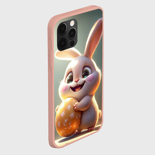 Чехол iPhone 12 Pro Max Пасхальный зайка на полянке / 3D-Светло-розовый – фото 2