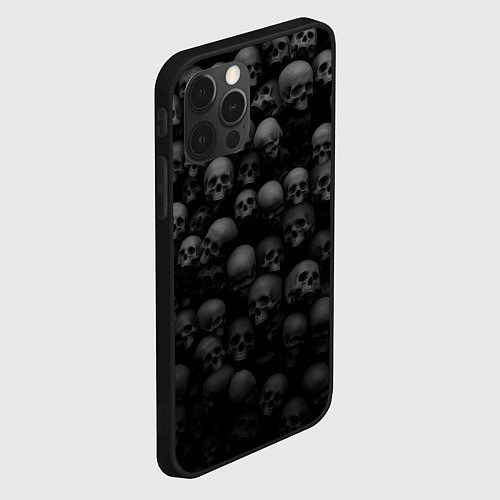 Чехол iPhone 12 Pro Max Груда черепов - паттерн / 3D-Черный – фото 2