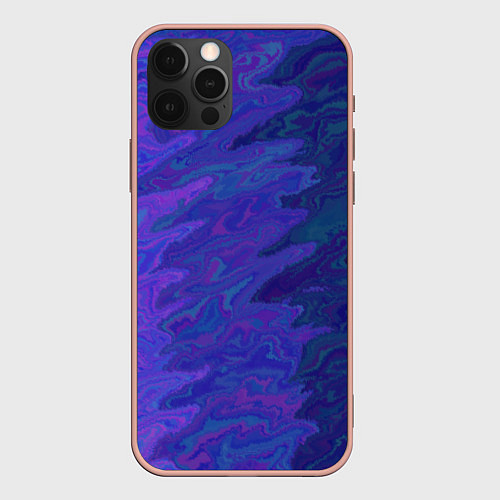 Чехол iPhone 12 Pro Max Абстрактный синий разводы / 3D-Светло-розовый – фото 1