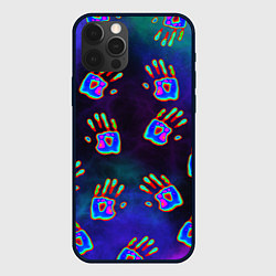 Чехол для iPhone 12 Pro Max Тепловизор: ладони - неоновый фон - паттерн, цвет: 3D-черный