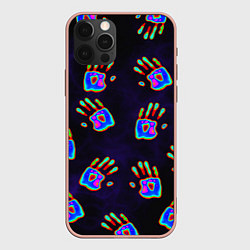 Чехол для iPhone 12 Pro Max Ладони тепловизор: черный фон - паттерн, цвет: 3D-светло-розовый