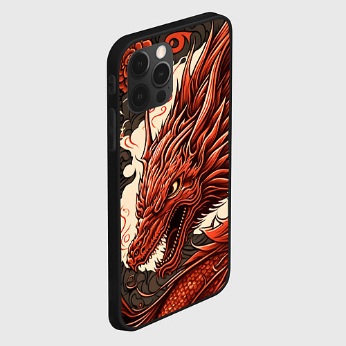 Чехол iPhone 12 Pro Max Японский краcный дракон / 3D-Черный – фото 2