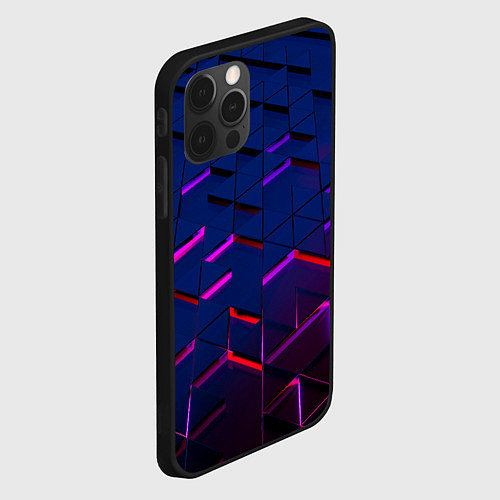 Чехол iPhone 12 Pro Max Неоновые треугольники с подсветкой / 3D-Черный – фото 2