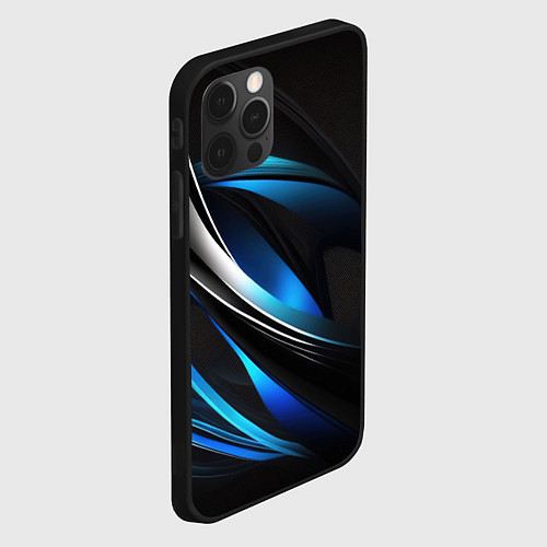 Чехол iPhone 12 Pro Max Абстрактные синие и белые линии на черном фоне / 3D-Черный – фото 2