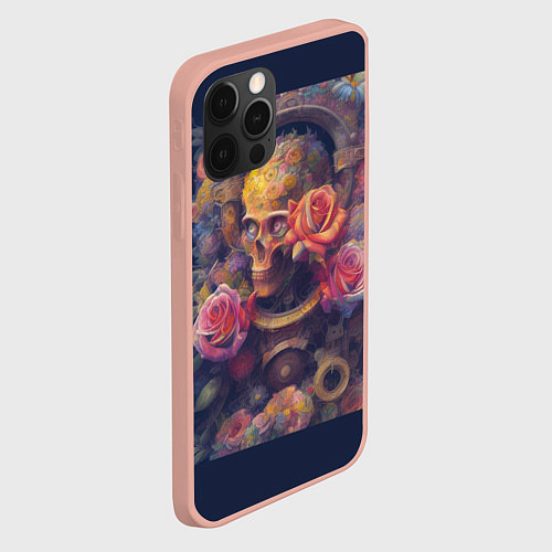 Чехол iPhone 12 Pro Max Череп и розы жизни / 3D-Светло-розовый – фото 2