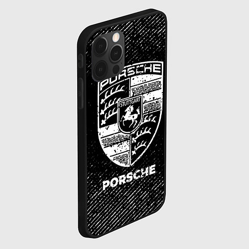 Чехол iPhone 12 Pro Max Porsche с потертостями на темном фоне / 3D-Черный – фото 2