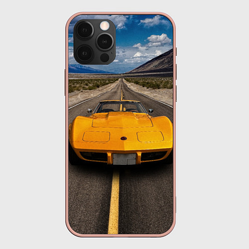 Чехол iPhone 12 Pro Max Ретро маслкар Chevrolet Corvette Stingray / 3D-Светло-розовый – фото 1