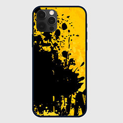 Чехол iPhone 12 Pro Max Пятна черной краски на желтом фоне